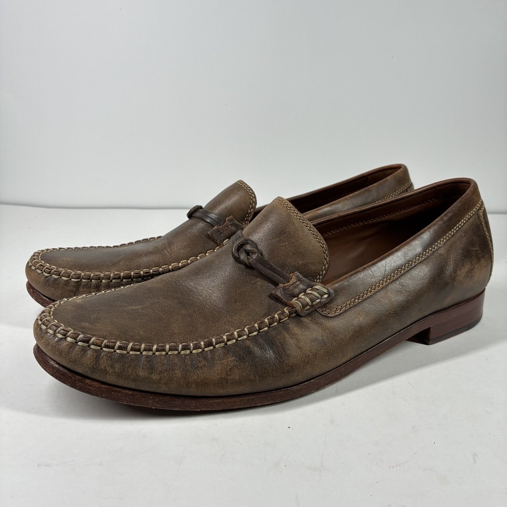 Trask Sawyer Men's US 13M Brown Burnished Leather Handsewn Bit Moccasin Loafers